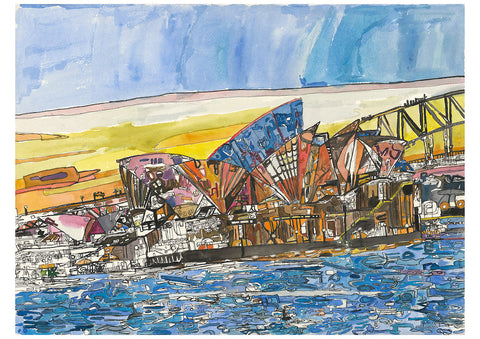 22002 Sydney Opera House and Harbour Bridge - Vivid Festival  - Painted in 2022 - Print on A3 size paper (29.7x42.0cm / 11.6"x 16.5") or A4 size paper (21x29.7 cm/ 21x29.7”)