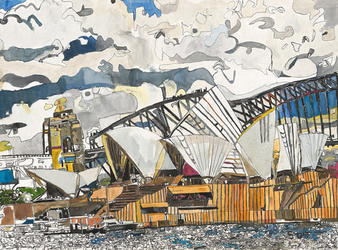 23001 Sydney Opera House and Harbour Bridge - Painted in 2023 -- Print on A3 size paper (29.7x42.0cm / 11.6"x 16.5") or A4 size paper 21x29.7 cm/ 21x29.7”)