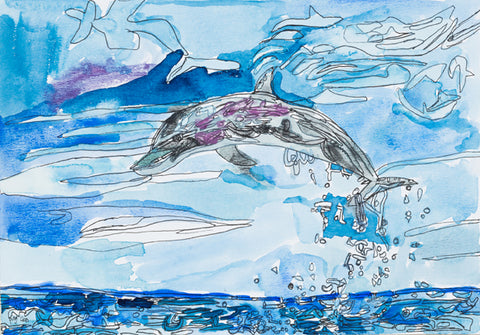 Original 14412 Dolphin - Painted in 2014 - 29x41.5cm (11.4x16.3 inches)